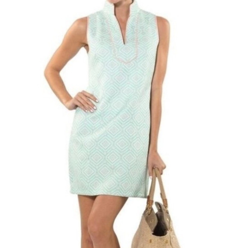 🆕STS SAIL to SABLE Cabbage Green Jacquard Sleeveless Notch Neck Shift Dress L‎